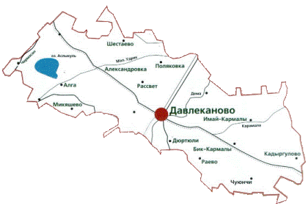 Карта давлекановского района с прудами